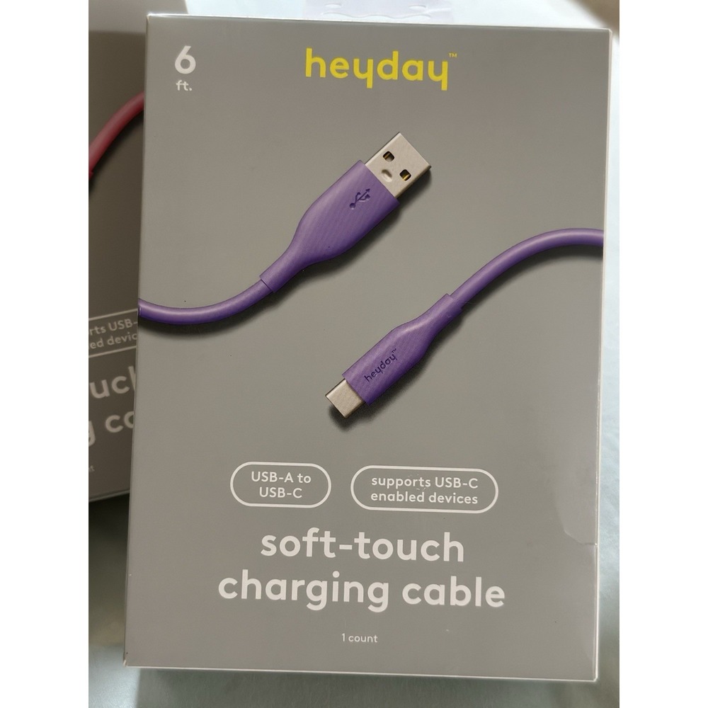 3pc - 6 Ft Heyday Soft-touch Charging Cables USB-A To USB-C - Purple/Pink/Lime - Picture 4 of 5